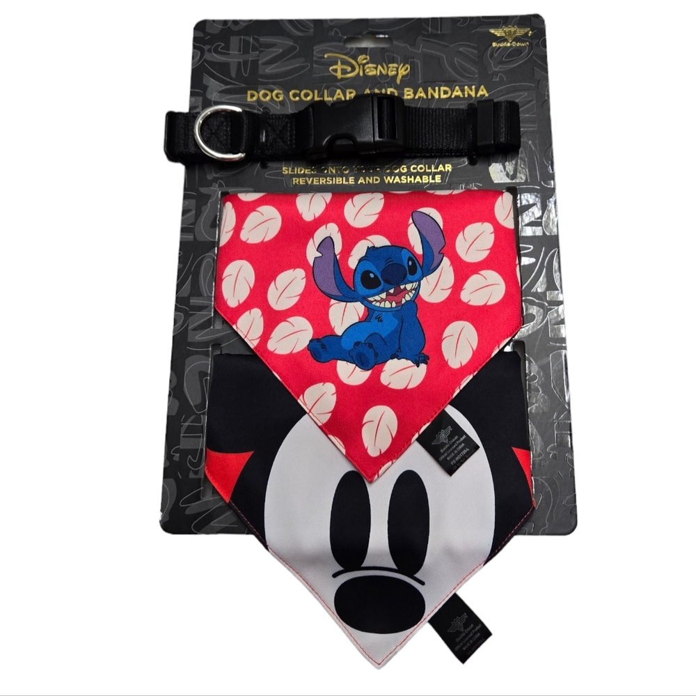 Disney Mickey and Stitch Dog Collar and Bandana